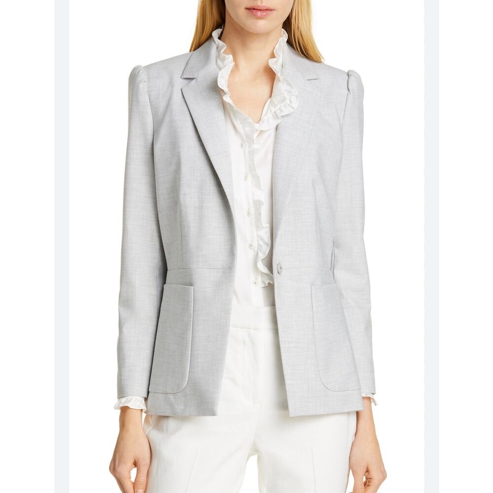 Tailored by Rebecca Taylor Clean Suiting Blazer Gray Puff Sleeve Size 4